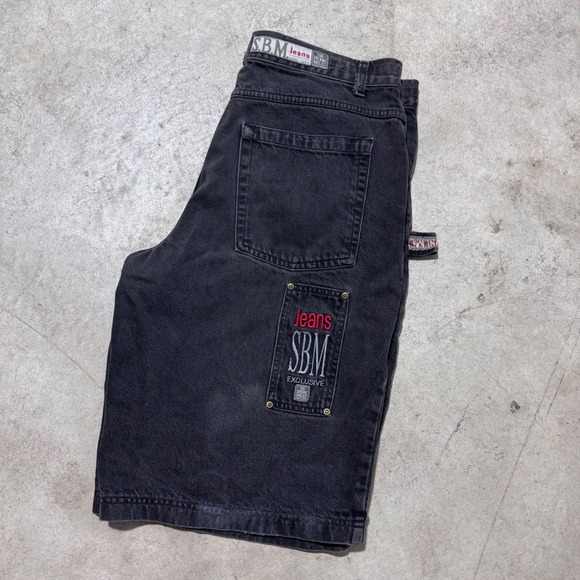 Vintage 90s JNCO Style SBM Jean Shorts Baggy Size 36 Waist NEEDS NEW BUTTON - Picture 2 of 10